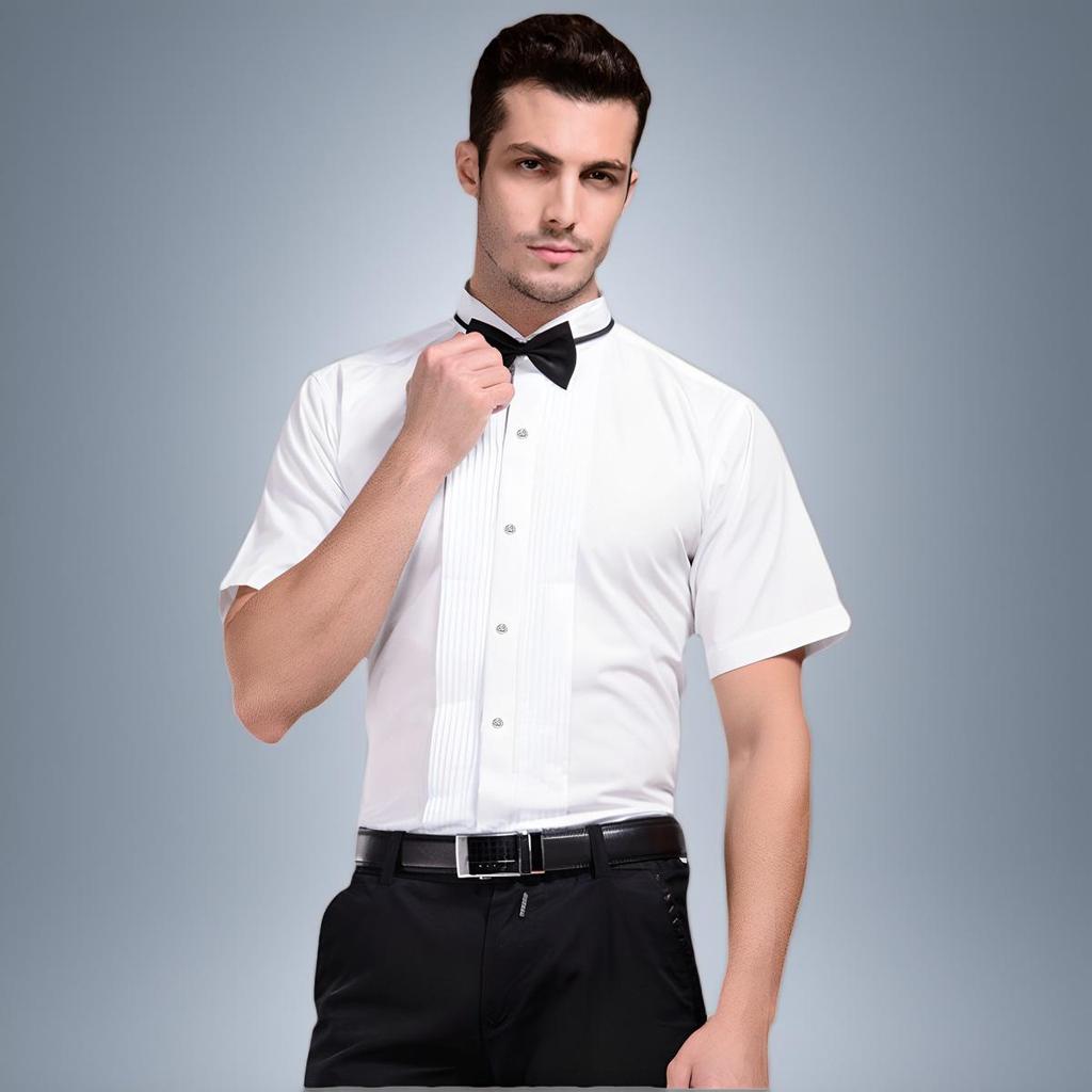 Camisa Branca de Performance Masculina com Gravata Borboleta - Manga Comprida Roupa Formal para Palco, Coro e Banquetes.