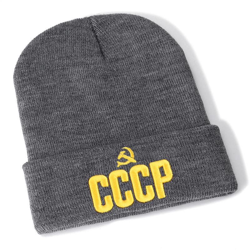 Russian CCCP Embroidery Cotton Casual Beanies for Unisex Women Knitted Winter Hat Solid Color Hip-hop Skullies Hat Unisex Cap