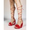 Pesstwei Red Sexy Elegant Summer Fashion Fluffy Strap Sandals Women Open Toe Frewtwork High Heels Wedding Party Shoes