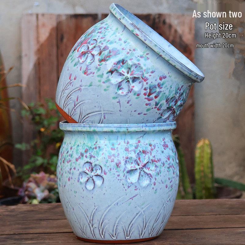 Handmade Embossed Rose Ceramic Pot for Succulents - Tall, Breathable Coarse Pottery Planter