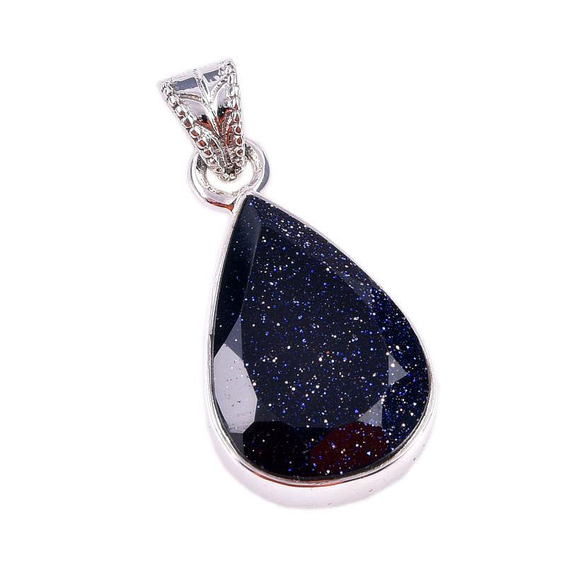 Natural Blue Sunstone Gemstone 925 Solid Sterling Silver Gift Pendant 1.25" c3Q79