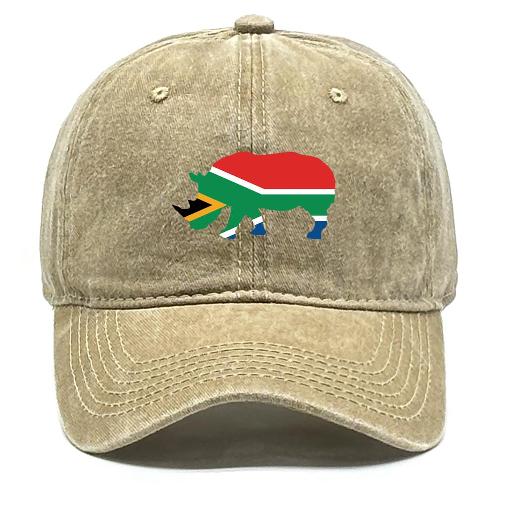 African Elephant Flags Print Adjustable Caps Rhinoceros Flags Washed Cotton Trucker Hat Inelastic Cotton Snapback Sun Hat