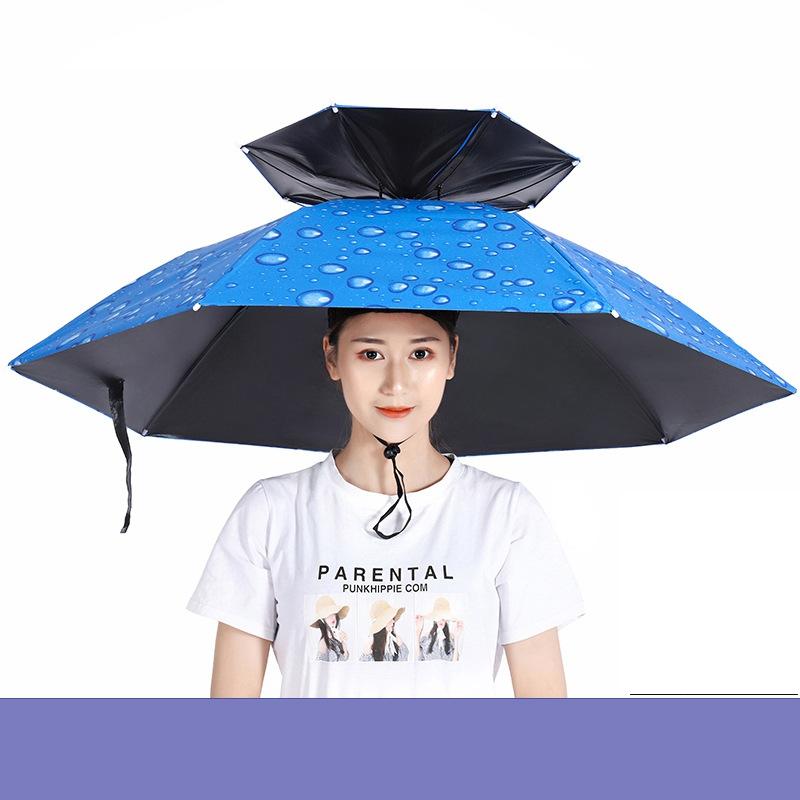 Rain Umbrella Hat Foldable Sun Shade Waterproof Fishing Headwear Cap Beach Head Hats Double-Layer UV Protection Sunscreen