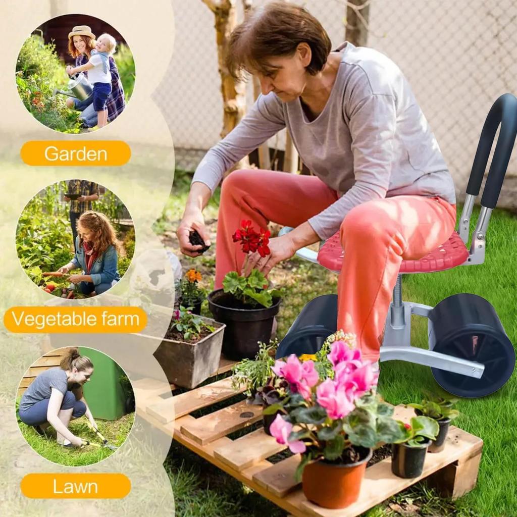 Working Seat Rolling Stool Garden Trolley Rolling Seat Adjustable Swivel 360 Rotating for Garden Greenhouse Lawns Yards