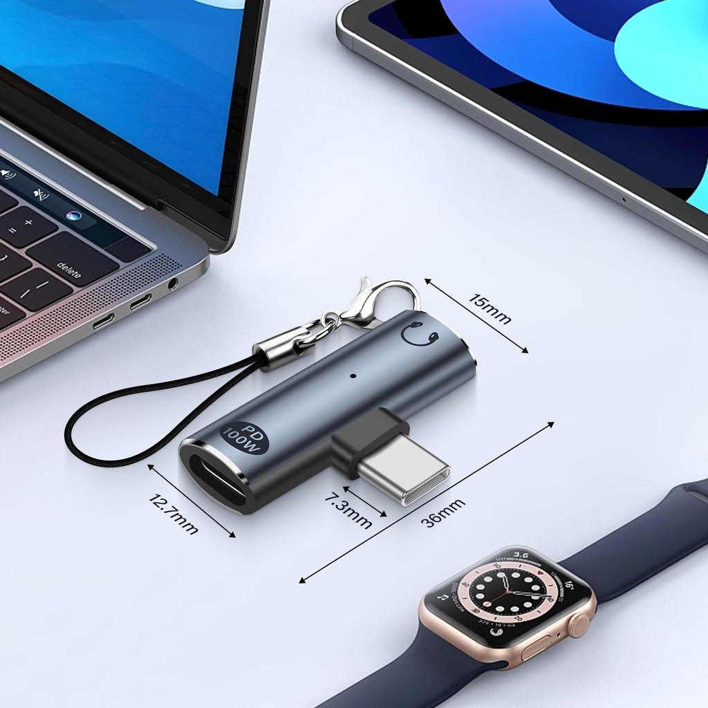 SinLoon USB C auf Audio Adapter Typ C auf Aux Buchse Kopfhöreranschluss 100W 2 in 1 PD Netzteil DAC USB C Kopfhöreradapter für USB C Geräte Ohne
