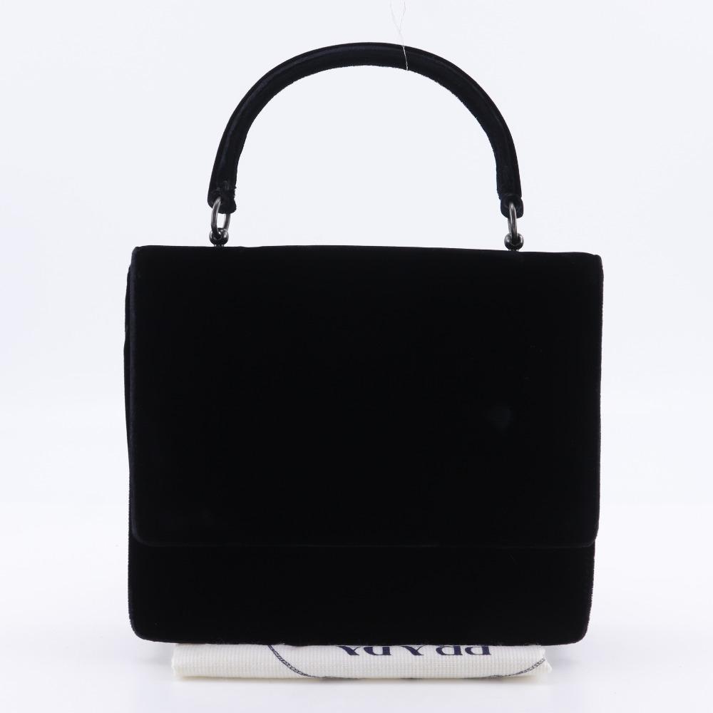 Prada One Handle Handbag Vintage NERO Black Velor Women Used