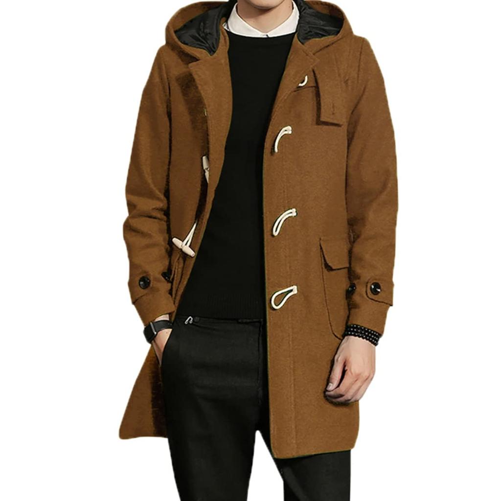 FOMANSH Duffle Coat with Hood Brown 5XL (Men’s Long Winter Coat)
