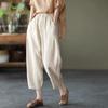 Spring Summer Linen Pants Women Solid Color Casual Ankle Length Pant Woman Lace Up Waist Loose Trousers