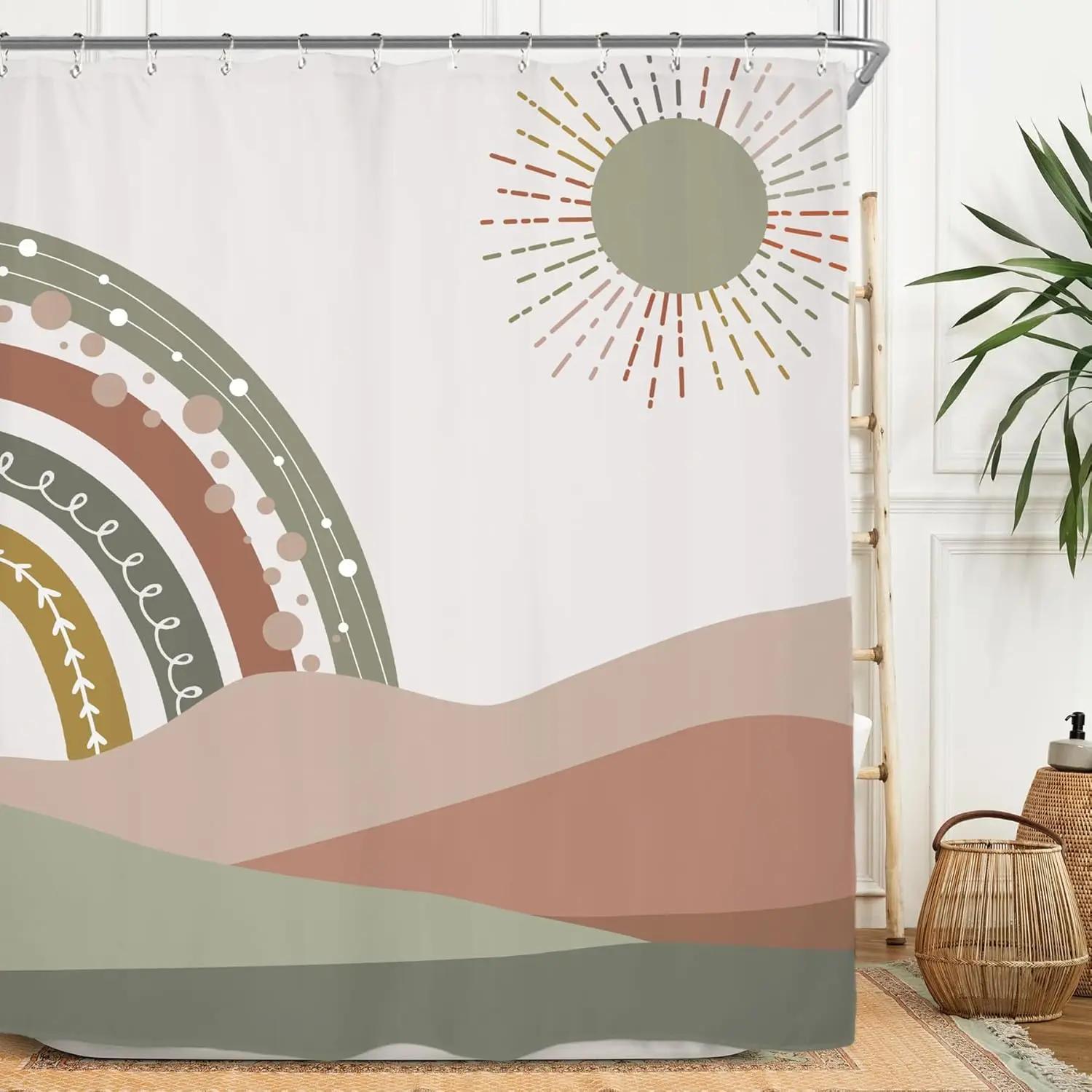 

Abstract Sun Simple Shower Curtain Sunrise Daisy Aesthetic Polyester Waterproof Bathroom Curtain With 12 Hooks W60H190(CM)-1 Pcs