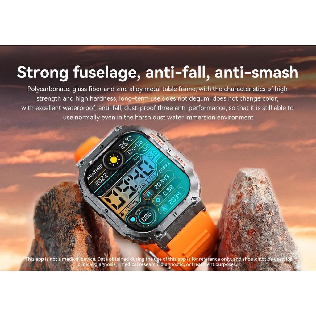 New Rugged Military Smart Watch Outdoor Sport Bracelet 1.96'' HD Display Sports Fitness AI Voice Smartwatch