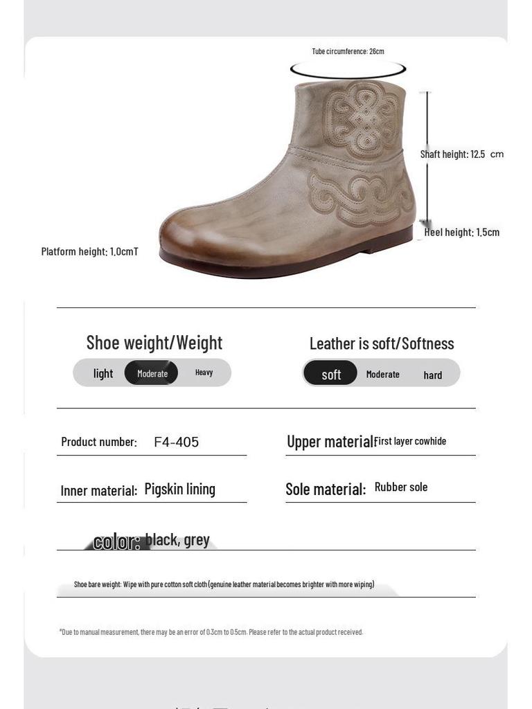 Women's Genuine Leather Ankle Boots - Retro Style, Soft Sole, Comfortable Flat Heel for Autumn/Winter 2025