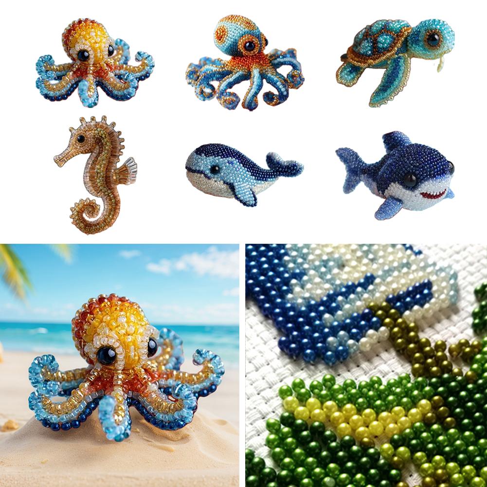 Kit Criativo de Bordado com Miçangas Multiuso Kit DIY de Bordado com Miçangas Oceânicas Bordado de Animais Marinhos Fofos Resistente ao Desgaste para Iniciantes
