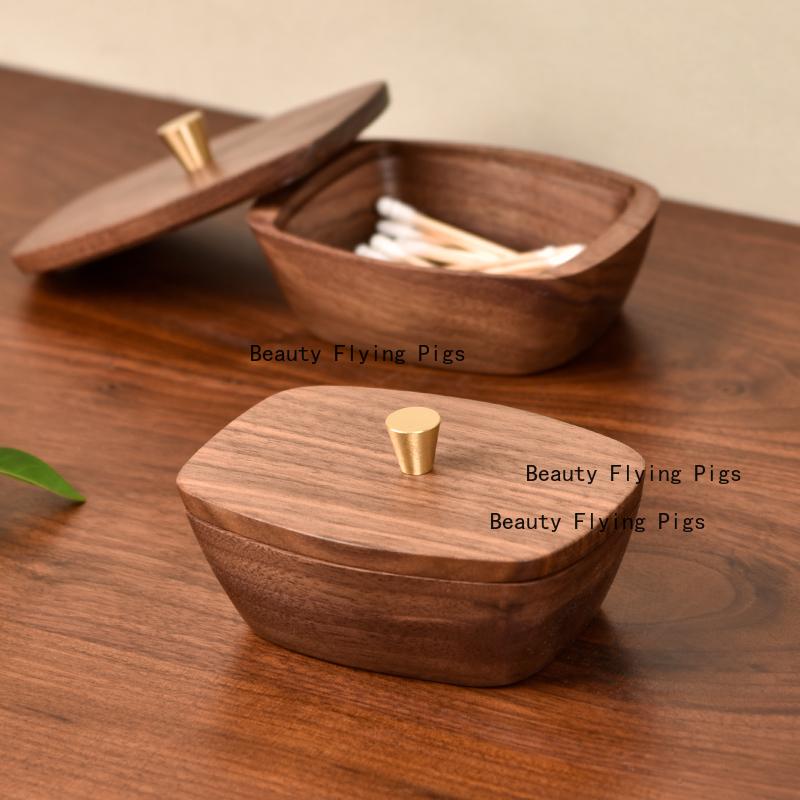Solid Wood Dental Floss Storage Box Restaurant Desktop Toothpick Box Cotton Swab Jar Home Accessories Toothpick Box with Cover