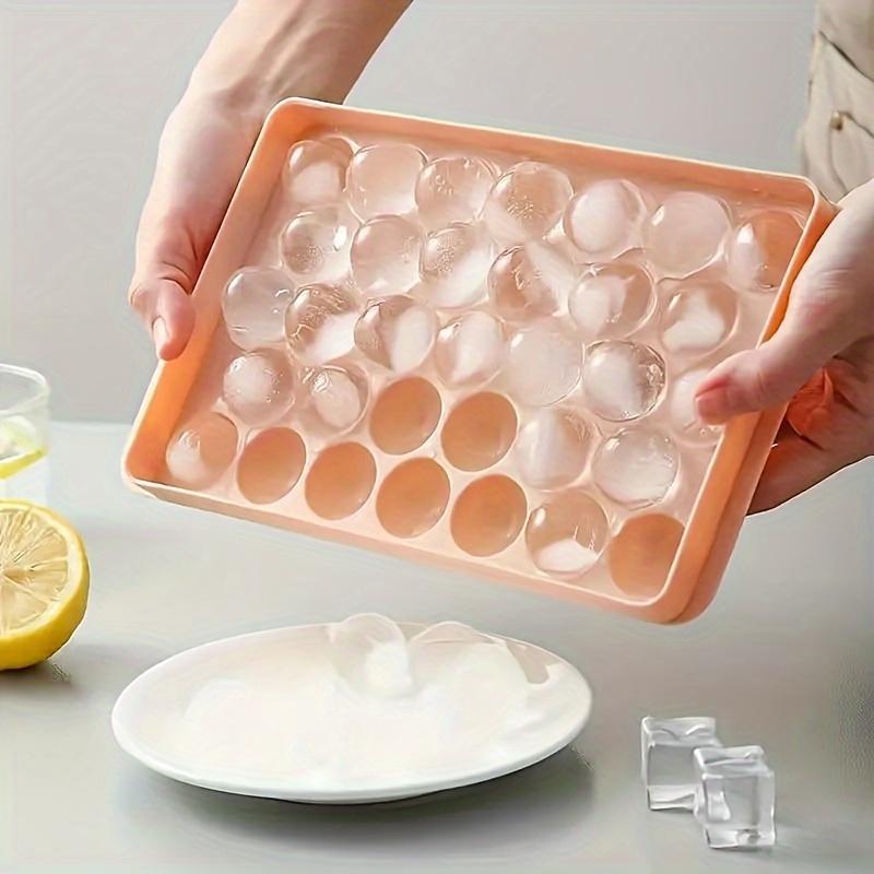 Ice Cube Tray, Ice Cube Maker Polish Glossy  Dustproof 33 Grids Round Shape for Home Kitchen (Ball 33 Grid-Blue)