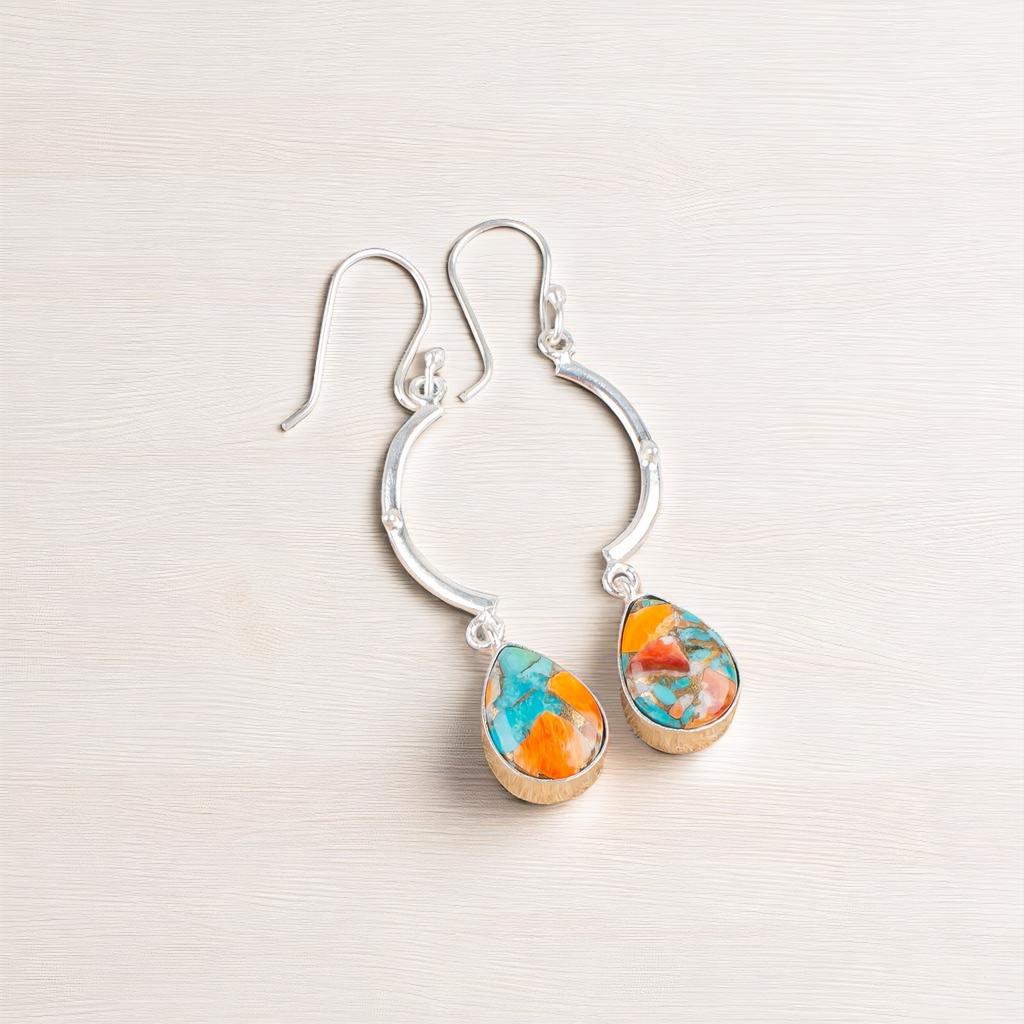 Natürlicher Stacheliger Auster Edelstein 925 Sterling Silber Schmuck Hängende Ohrringe 2,60" EE-43-35