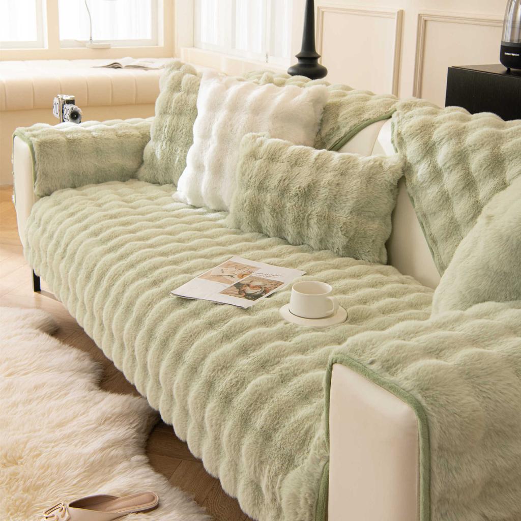 Cat Petting Rabbit Plush Sofa Cushion Winter Thickening Minimalist Warm Non-Slip Sofa Cover Plush Cover Towel