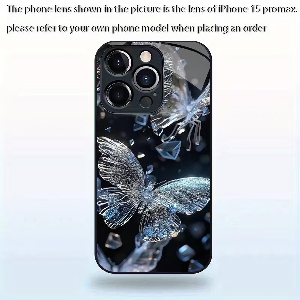 Diamant-Schmetterlingsmuster gehärtetes Glas Handyhülle geeignet für iPhone 17 16 15 14 13 12 11 Pro/Max/Plus Sturzfestes Rückcover