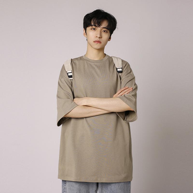 IELGY Solid Color Loose Short-sleeved T-shirt Base Men