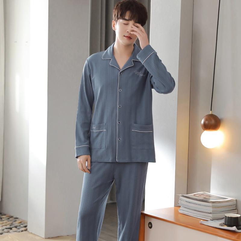 Pajamas Men'S Long Sleeves Pure Cotton Spring And Autumn Men'S Cotton Large Size Autumn Homewear Set