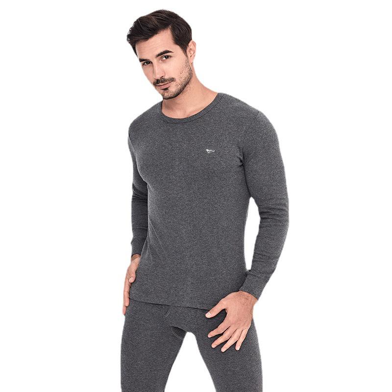 Septwolves Men's Thin Pure Cotton Autumn Underwear Set: Round/Crew Neck Warm Bottoming Shirt & Pants.