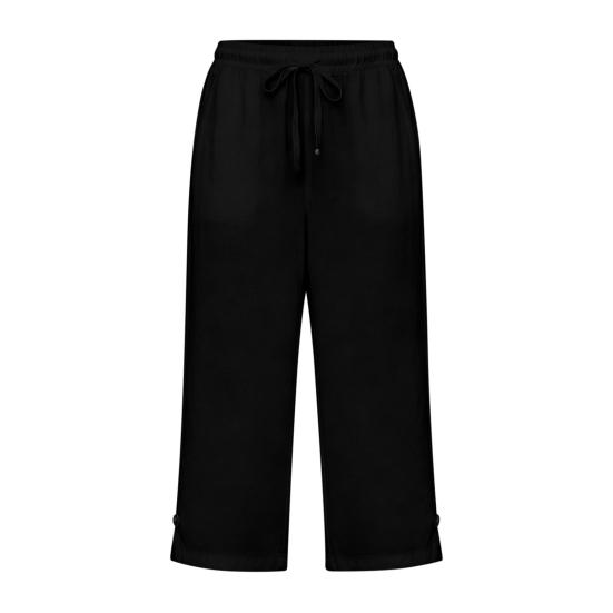 Women Cropped Pants Elastic High Waist Lace-up Straight Leg Casual Trousers with Pockets Breathable Summer Pants School Daily Wear