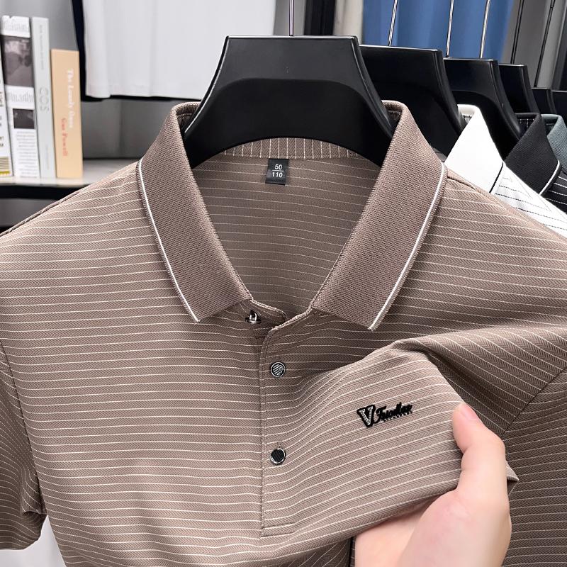 Summer Men's Short Sleeved T-shirt Ice Silk Men's Clothing Father Summer Clothing Polo Shirt Father Short Sleeved Top