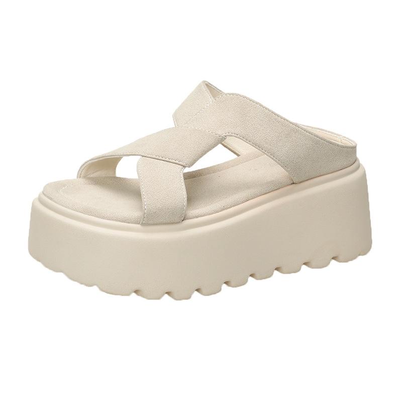 

Thick-soled cool slippers women s summer outer wear 2025 new models with skirts to increase the sense of fashion muffin shoes casual one-word drag 34