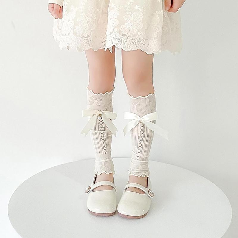 Bowknot Boot Socks Leg Warmers for Teen Girls Long Leg Cover Cute Knee Stockings Child Socks Ankle Heap Sock Breathable