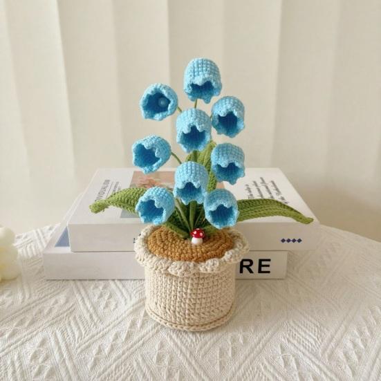 Crocheted Potted Bell Flower Decoration Handmade Knitting Floral Ornament Artificial Hand Woven Flower Home Office Table