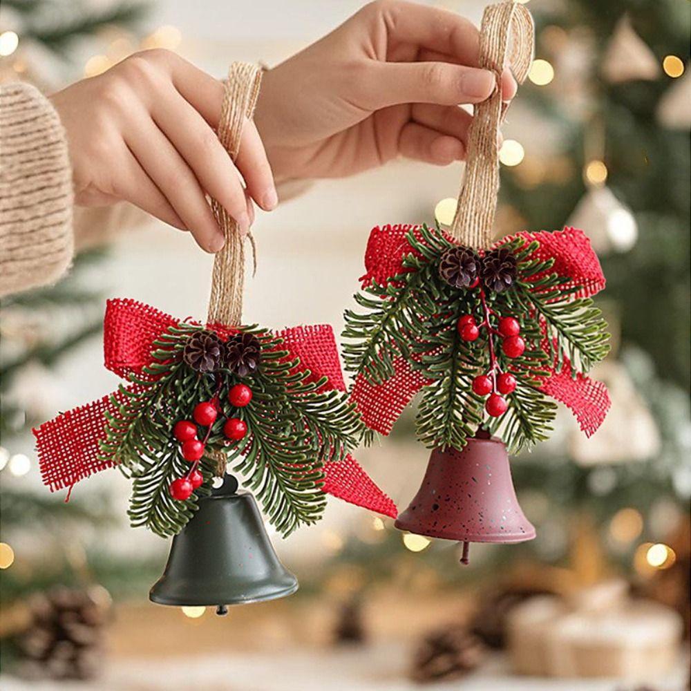 Exquisite Christmas Bell Pendant Retro Metal Bow Bells Holiday Party Decorations