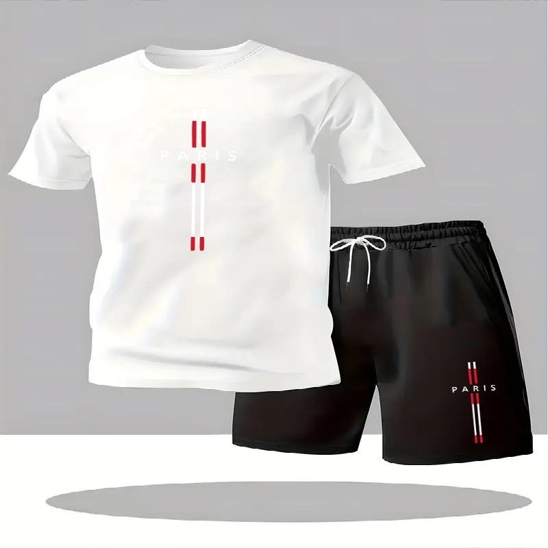 2026 Men's Casual T-Shirt and Shorts Two-Piece Set Relaxed Fit Men's Short-Sleeve Breathable Athletic Set Two-Piece Set