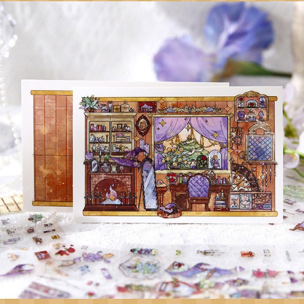 DIY Scene Sticker Postcard Cartoon Scene Sticker Set Postcard Landscape Stickers Journaling