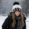 1Pc Plush Hat Winter Ear Protection Cold Protection Single Ball Cycling Color Blocked Polyester Imitation Fox Fur