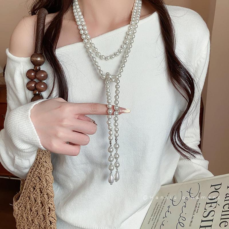 Long Multi Layered Pearl Necklace For Women Temperament Collar Chain Sweater Chain Necklaces Luxury Jewelry Accessories