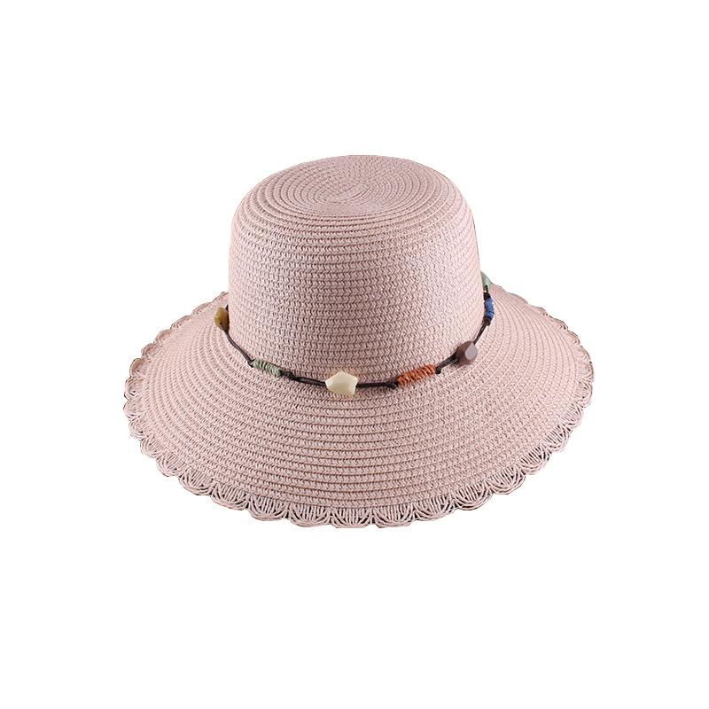 Spring and summer fashion lace edge dome straw hat women wide brim outdoor sun protection shade straw bucket hat