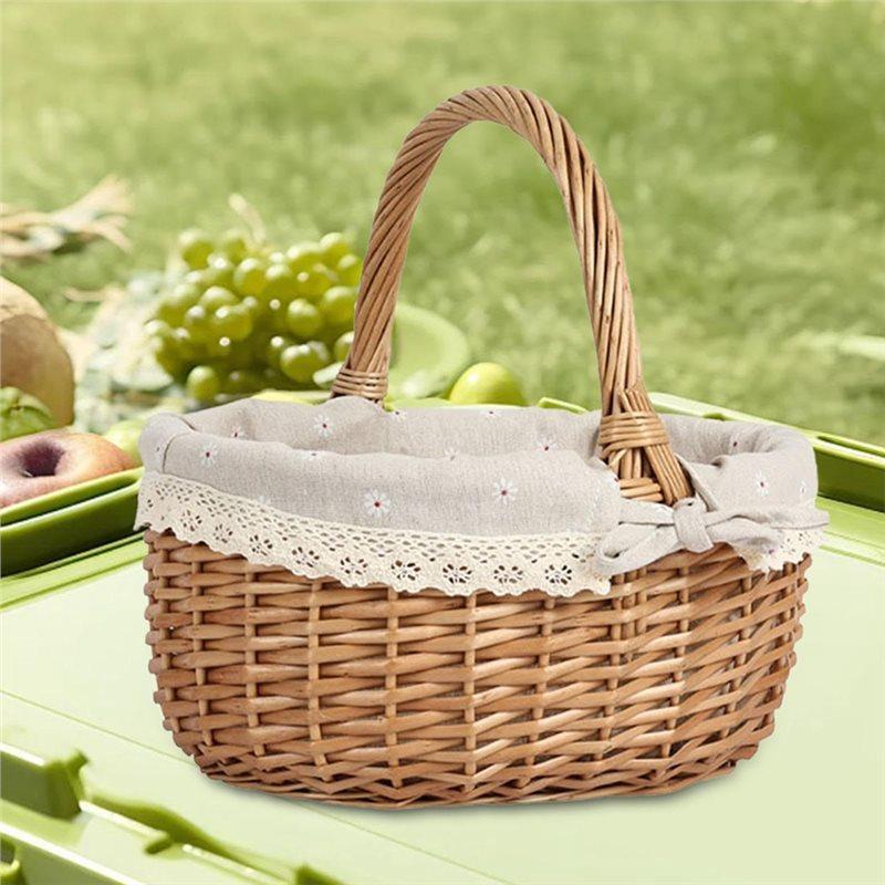 J1UL1N Rattan Hand Made Oval Picnic Storage Basket For Indoor Outdoor 28X26x23cm