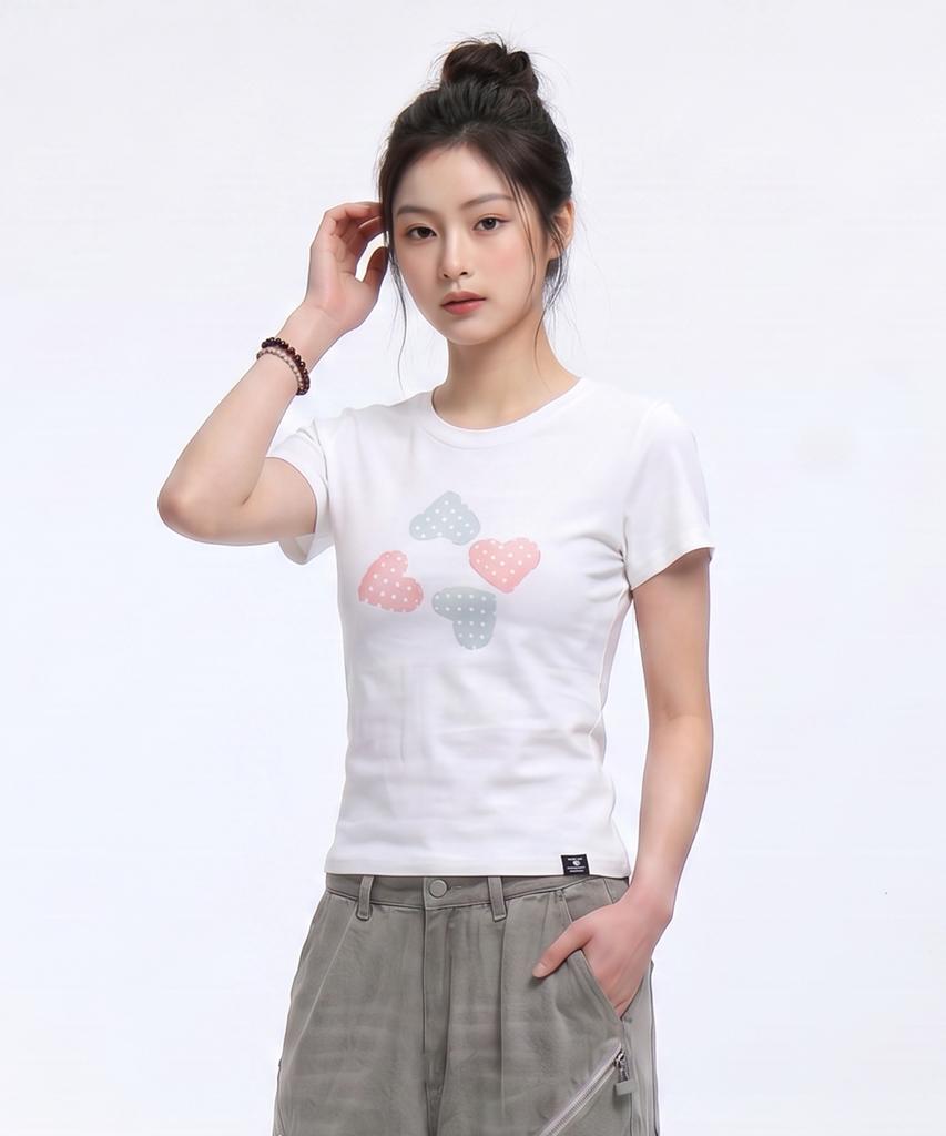 Peideu Pd Polka Dot Heart Slim Fit Short Sleeve T-Shirt White