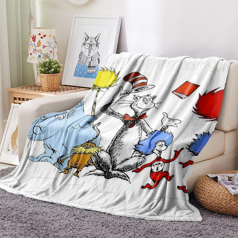 The Cat in the Hat Flannel Blanket, High quality Comfortable for All Seasons, Home Decor, Warmth and Comfort