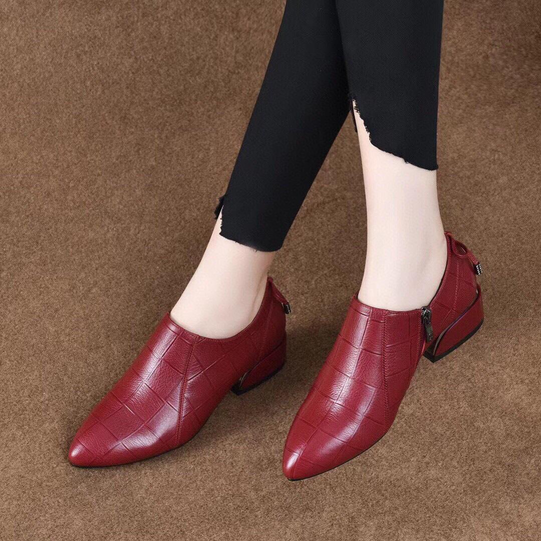 

туфли-лодочки с острым носком на низком каблуке, женские туфли, весенняя новинка, с глубоким вырезом, боковой молнией, из первого слоя коровьей кожи, с бантом, женские модные туфли 41 бордовый