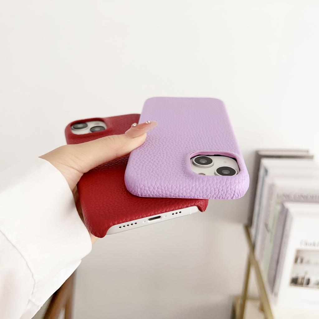 Leather Lychee Pattern Simple Solid Color Mobile Phone Case, Suitable for iPhone16 Hard Case Case, Apple 15Pro Anti-drop Case
