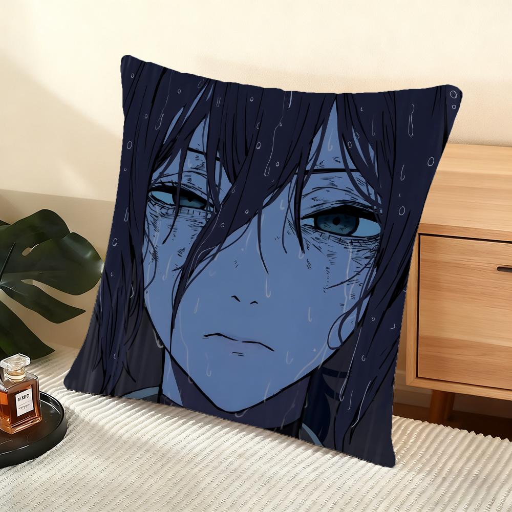 Anime C-Chainsaw Man Cushion Cover Soft Short Plush Pillow Cover Smooth Cozy Texture Aesthetic Cushion Case Home Decor