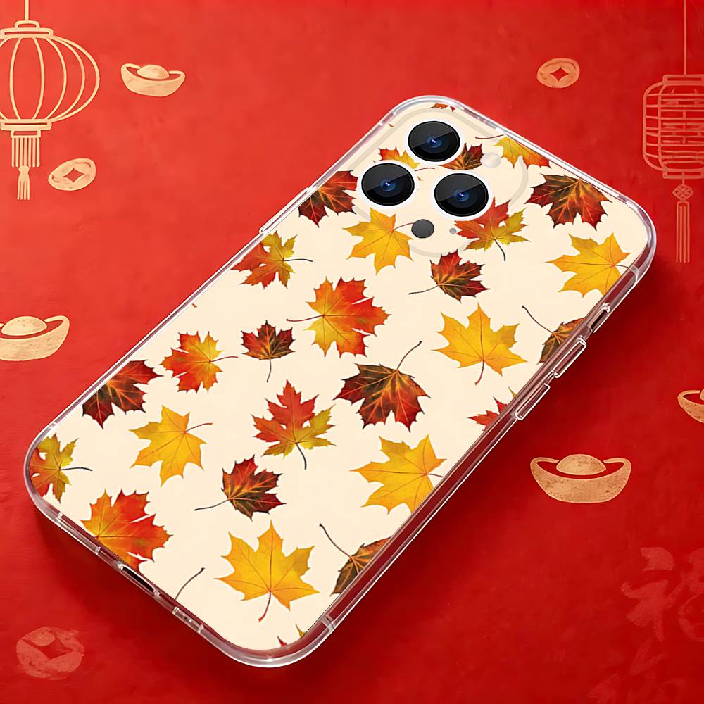 

Autumn Maple Leaf Pumpkin Phone Case For iPhone 17,16,15,14,13,12,11 Pro,Max,Plus,X,XS,XR,SE4,E Mini Transparent Soft Cover iPhone13PROMAX