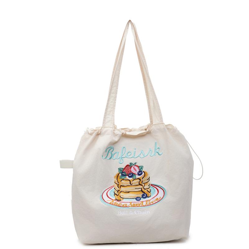Korean Version of Casual Tote Bag Women's Bag Canvas Bag Summer New Fashion Embroidered Handbag Small Fresh Shoulder Bag