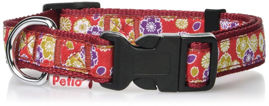 Petio Collar Inugaya Cherry Blossom and Chrysanthemum Color Red M Size