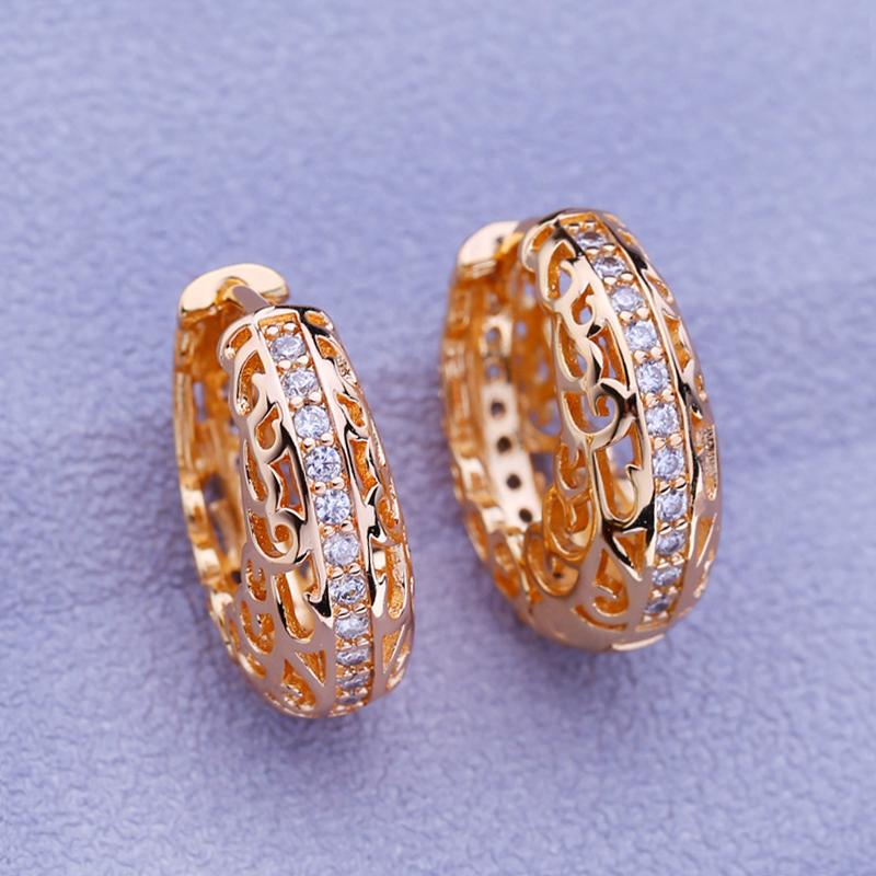 LSOOYH klipsy różowe złoto kolor modny kolczyk dla kobiet Hollow cyrkonia kolczyki koła biżuteria