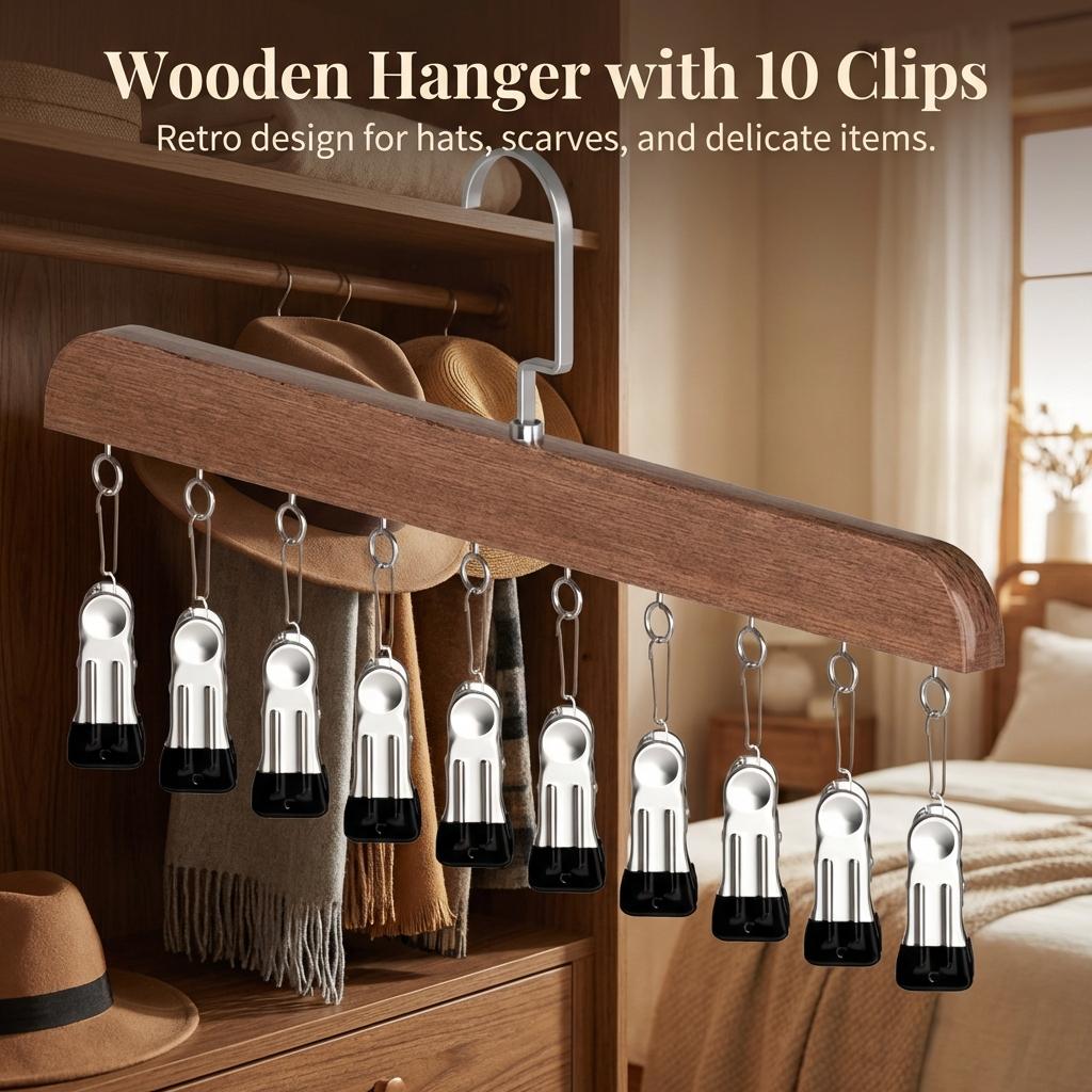 Solid Wood Hat Hooks Multifunctional Storage Hanger Space Saving Organizer For Home Closet Storage 10 Hooks