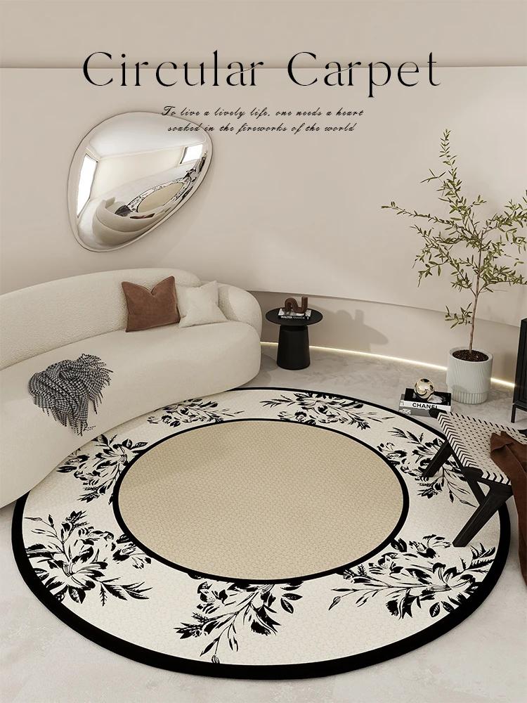 Light Luxury Round Shape Living Room Decoration Rug Cream Style Rugs for Bedroom Home Soft Under Desk Carpet Thick Non-slip Mat