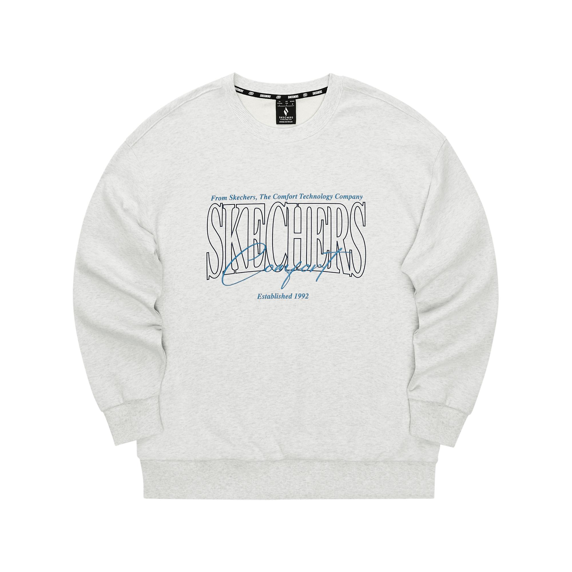 Skechers Pullover Loose Comfortable Round Neck Long Sleeve Sweatshirt Unisex sweatshirt Light-White Gray L324U059-0248 XS