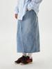 KIRSH Damaged Wash Long Denim Skirt [Blue]