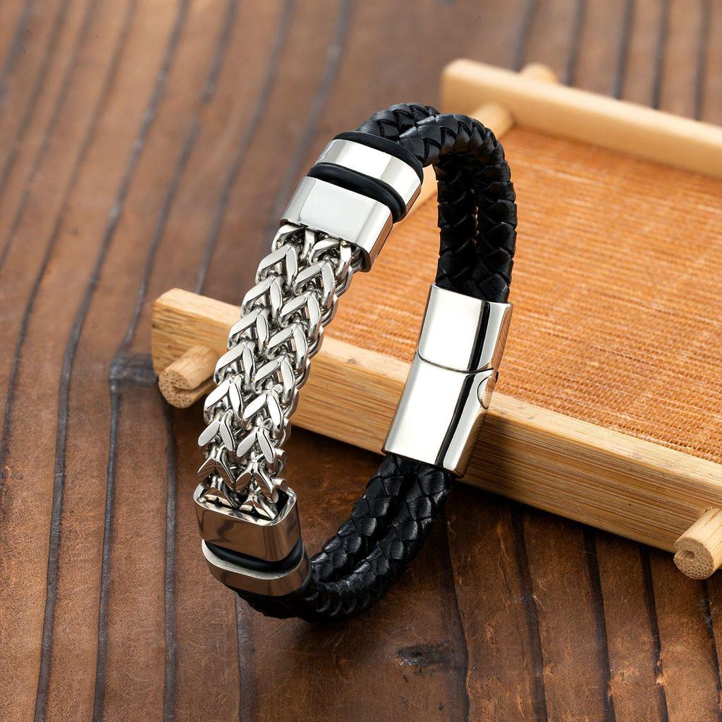 Bracciale Punk Hip Hop Europeo & Americano in Acciaio Inossidabile & Pelle